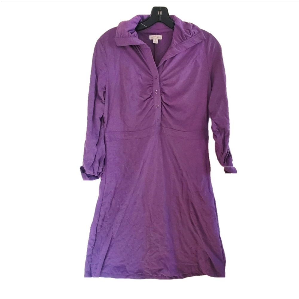 Tehama Collared Button Up Mini Dress Tab Sleeve Purple Golf Dress Size Small